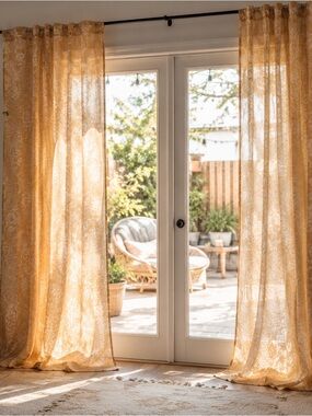 Ralph Lauren Sheer Floral Drapes in Golden Yellow
